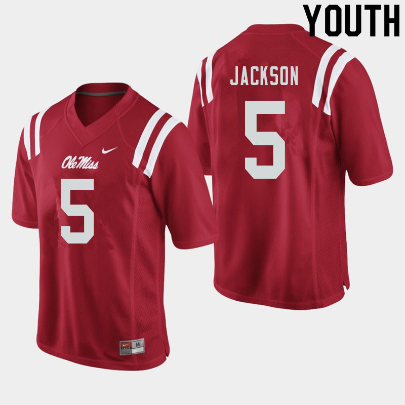 Youth #5 Dannis Jackson Ole Miss Rebels College Football Jerseys Sale-Red